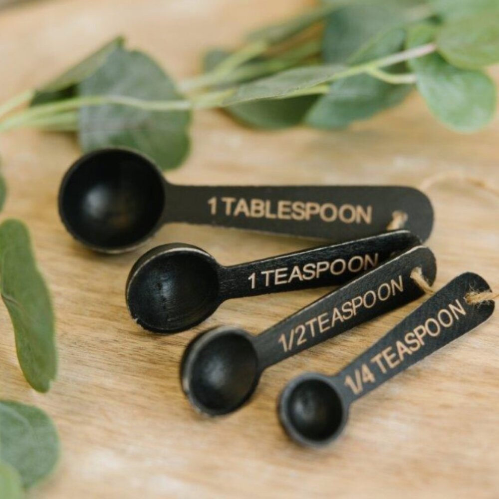 ($4) Wood Measuring Spoon Set - Black